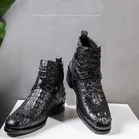 ouluoer true new Thailand crocodile leather Men shoes winter men boots High help Round head British men boots Warm shoes