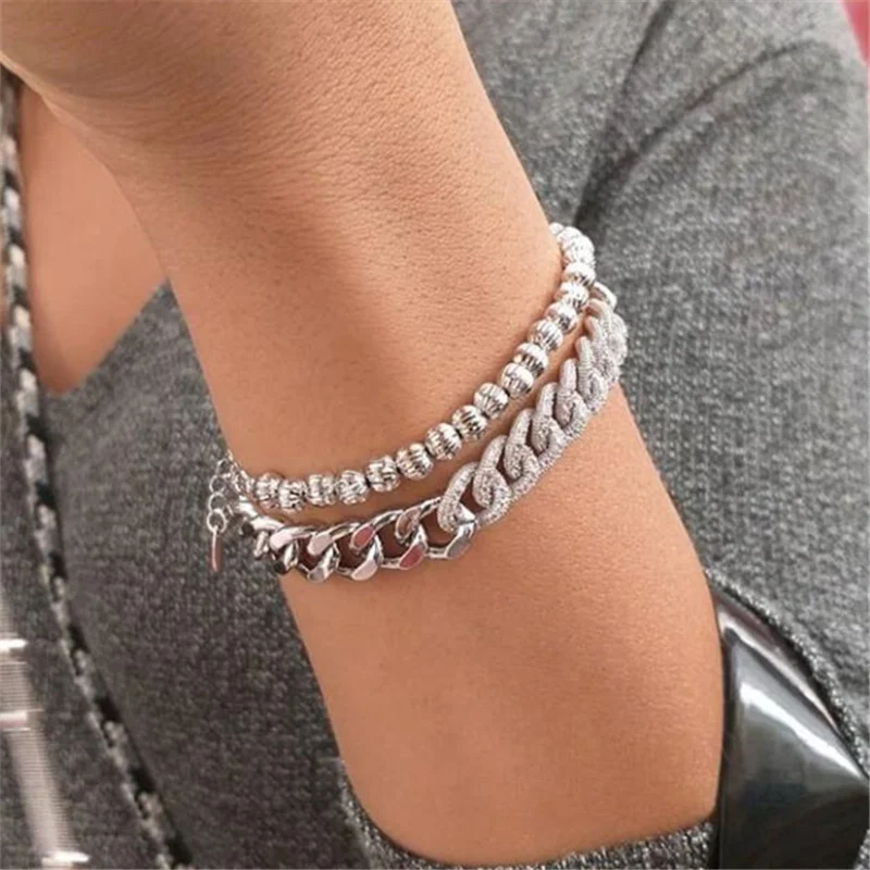 2 шт./лот Набор браслетов в стиле панк из тяжелого металла хип хоп кубинские