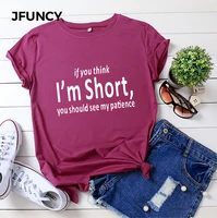 jfuncy summer cotton t shirt for women fun letter graphic print tshirt oversized loose tees tops female t shirts camiseta mujer