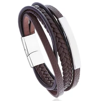 explosive style stainless steel leather bracelet simple multi layer cowhide retro woven titanium steel bracelet bracelet
