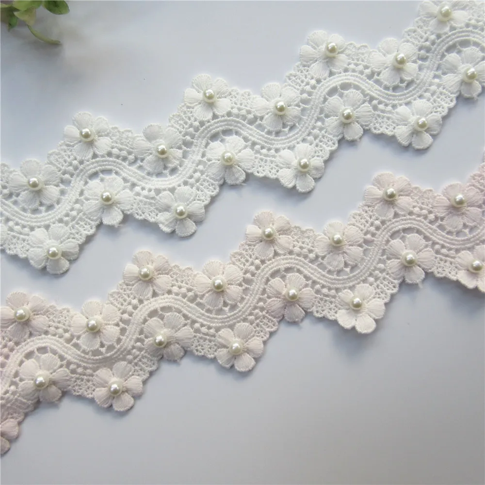 6 см перламутровая белая розовая хлопковая Цветочная кружевная отделка вышитая