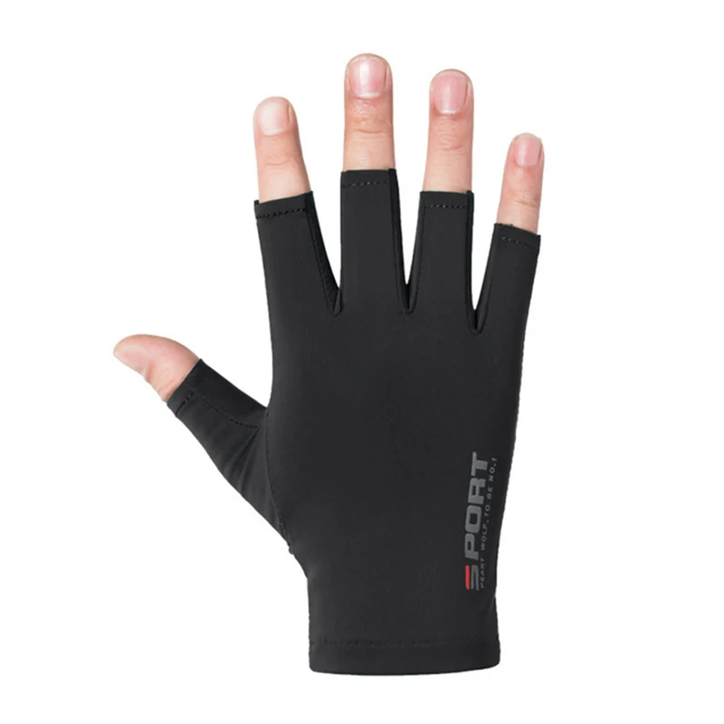 

Men'S Ice Silk Fishing Two-Finger Gloves Ladies Riding Fitness Sunscreen UV Protection Gloves High Elasticity Driving Anti-Skid