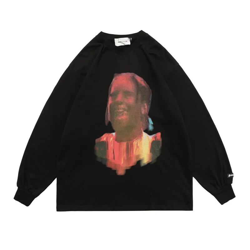 

Unisex Oversized 100%Cotton Hip Hop Loose Tops Tees Male O-neck Long Sleeve T-shirt Couple Streetwear Mens Printed T shirts