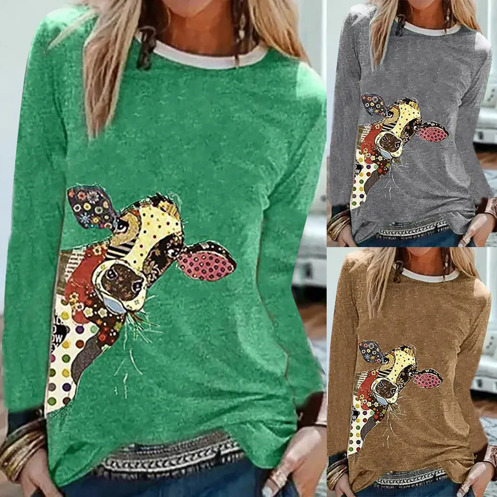 Женская футболка с длинным рукавом и цветочным принтом свободного