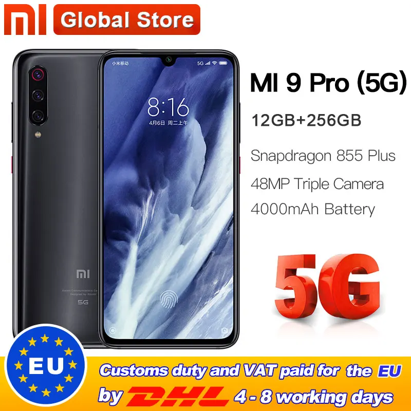 Xiaomi mi 9 pro (5G) 256 ГБ 12 Гб мобильный телефон 5G Snapdragon 855plus 48MP Тройная камера 4000mAh 6 39