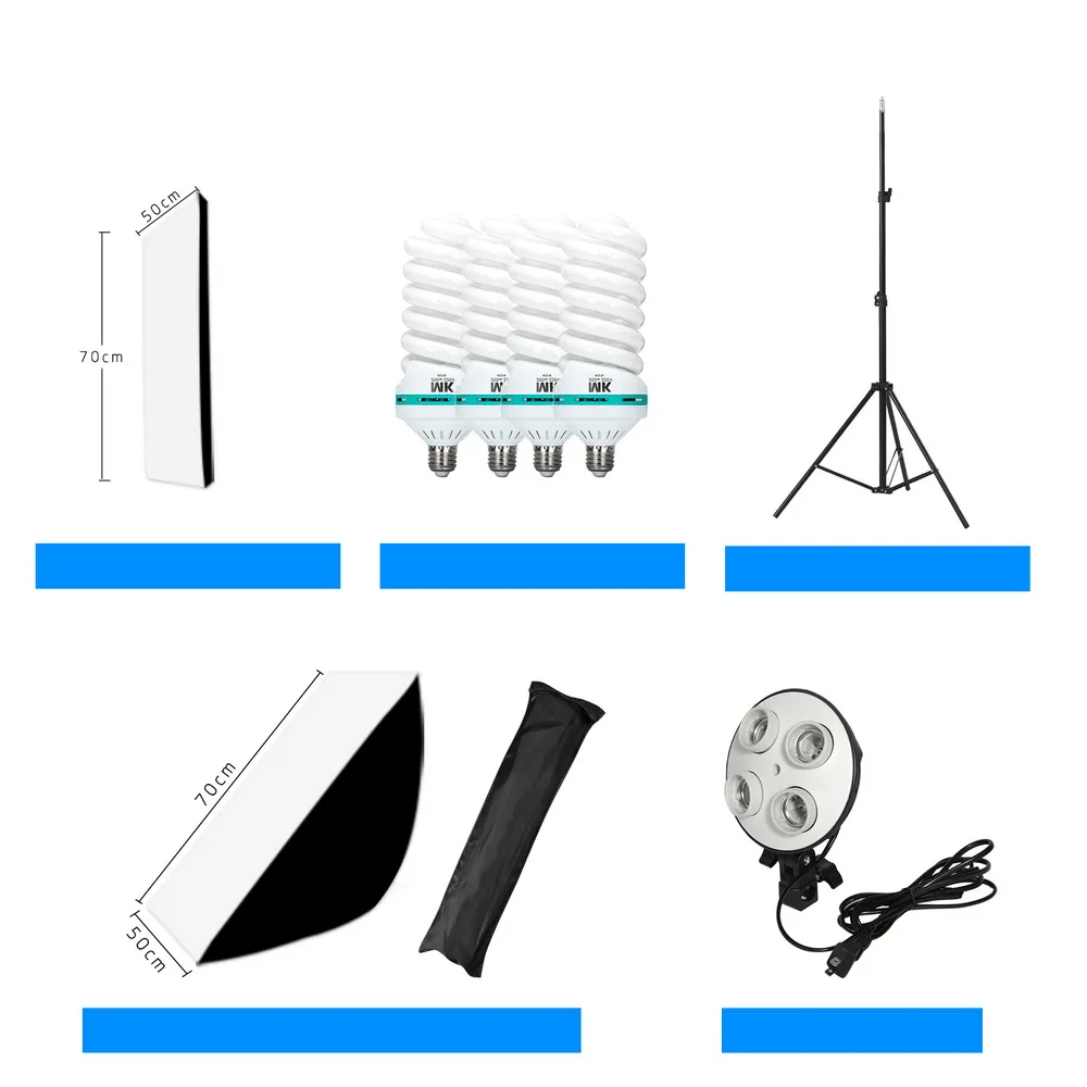 150w Фотография 50x70 см освещение четыре софтбокс для вспышки комплект с E27 база держатель Мягкая коробка камера аксессуары для фото для студийного фото - Цвет: 150w