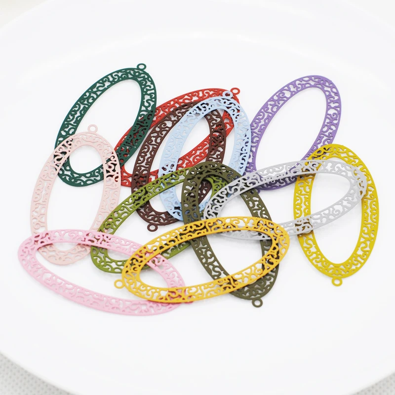 

20pcs/Lot Hollow Out Oval Shape Rubber Paint Charms Fashion Women Girls Earring Necklace Making DIY Jewelry Pendants