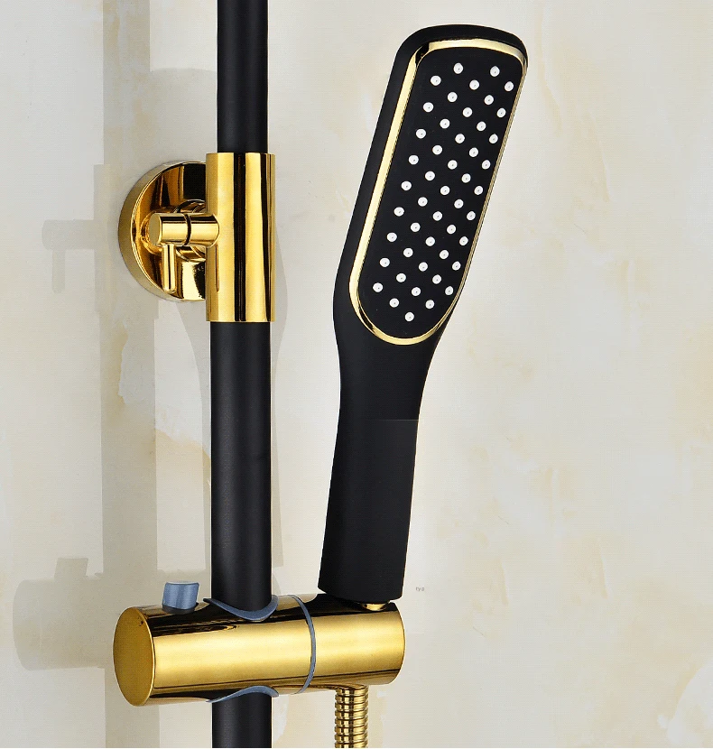 Роскошный черный и золотой душевой набор для ванной комнаты античный смеситель