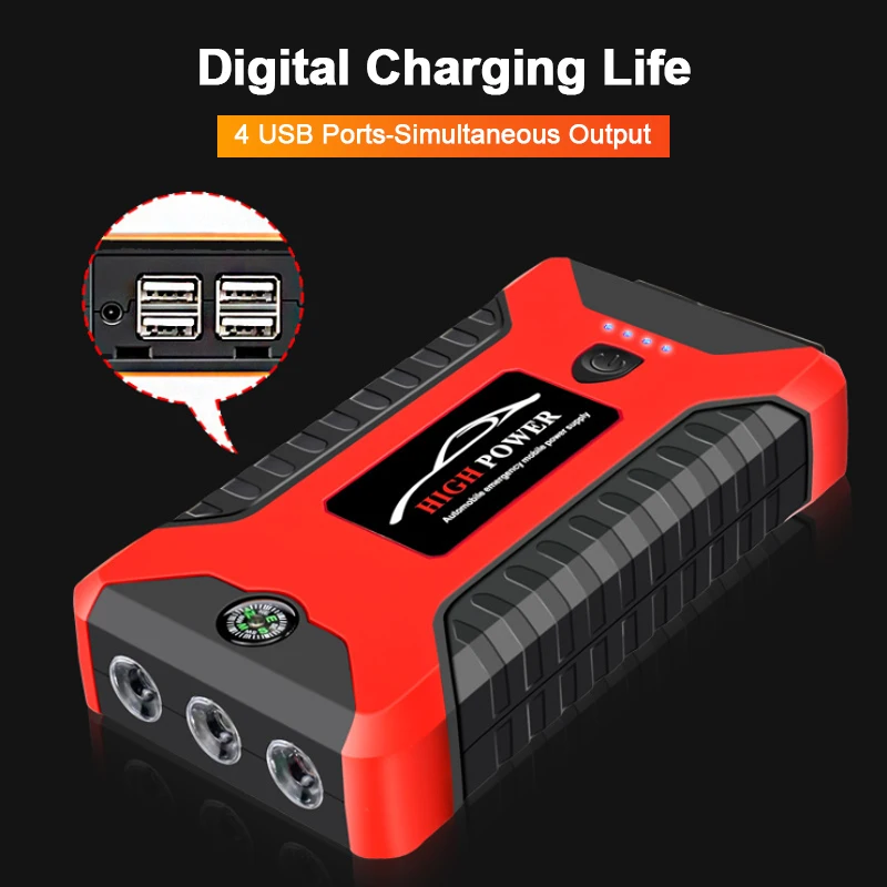Автомобильный стартер 4 USB внешний аккумулятор с светодиодный светильник