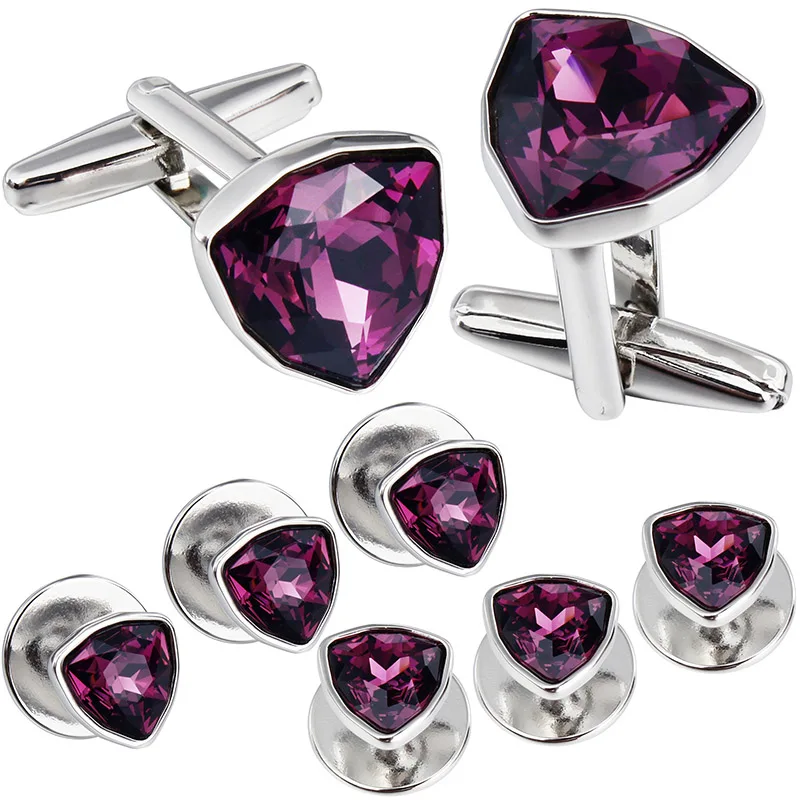Purple HAWSON Swarovski запонки с кристаллами и шпильками набор для мужчин-2 шт. запонки с 6 шт. шпильки в подарочной коробке - Окраска металла: Purple