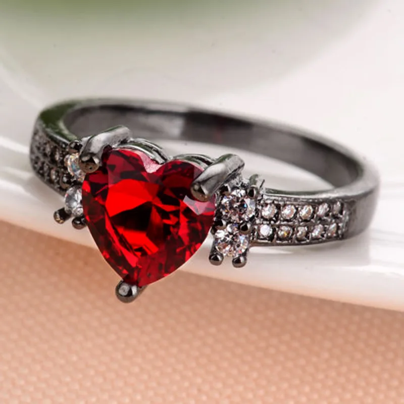 Punk Black Gold Red Love Heart Rings For Women Engagement Ring Female Women's Cubic Zirconia Wedding Party Jewelry Size 6-10 | Украшения