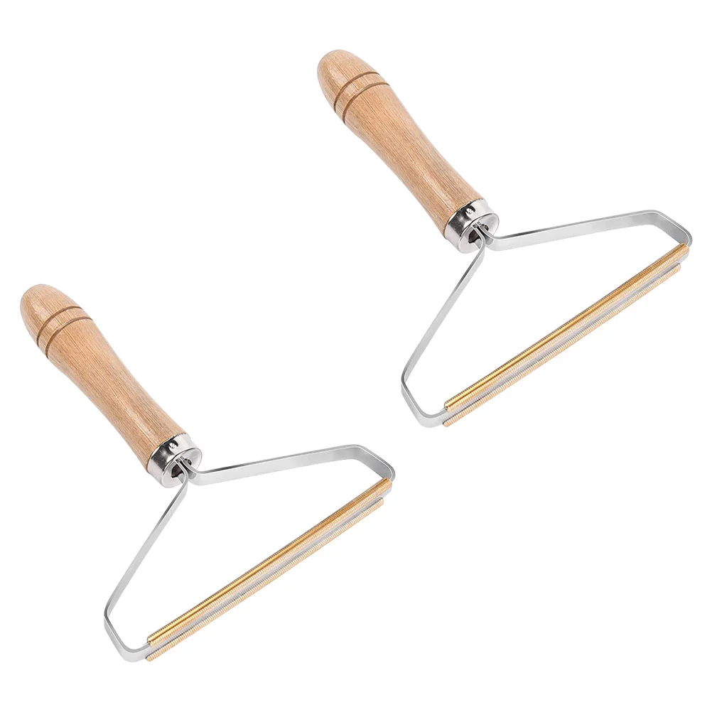 

2Pcs Portable Hair Shaver Lint Trimmer with Wooden Handle Household Shaver