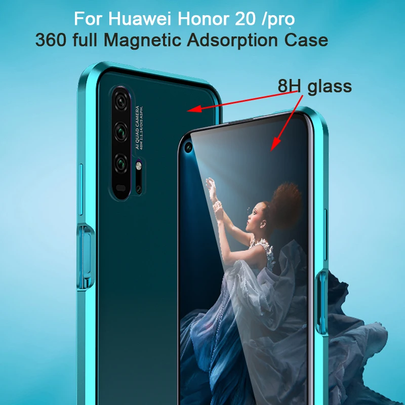Двухсторонний магнит 360 Полный Чехол чехол хонор 20 про чехол на Honor 20 Защитная крышка Закаленное заднее стекло чехол на для huawei Honor 20 хонор 20 прозрачный чехол