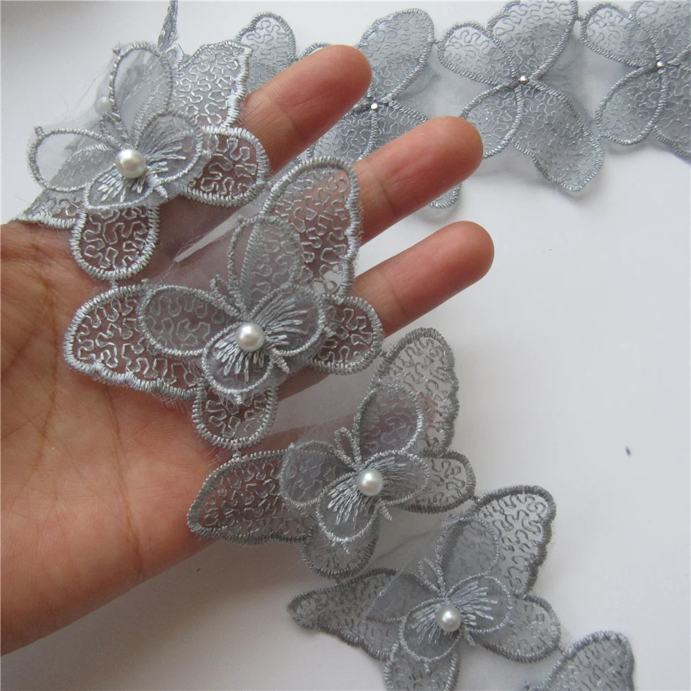 1 ярд бабочка жемчуг органза кружевная отделка вязальная вышитая лента лоскутное