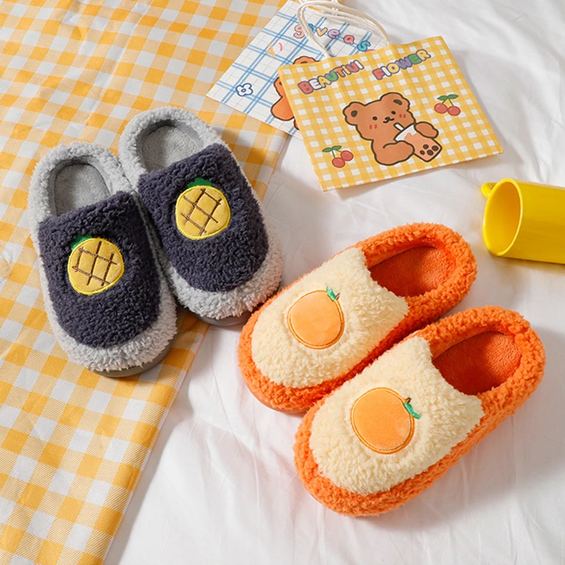 

Cotton Slippers Female Autumn And Winter Fruit Pattern Cute Girl Heart Ins Trendy Home Indoor Non-slip Plush Warm Shoes For Men