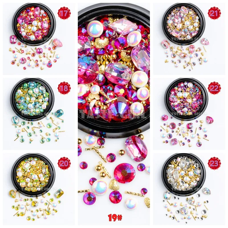 

1 Jar Mix Shapes Glitter Diamond Pearls Metal Twisted Bar Beads Frosted Heart Nail Art Rhinestones Gems Decals Manicure DIY Tips