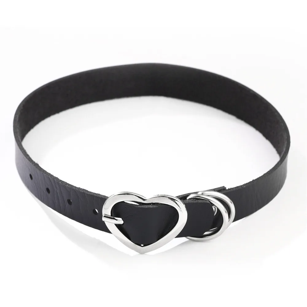 

Charmsmic PU Leather Heart Chocker Necklaces For Women Silver Color Buckle Black Harajuku Style Night Club Femme Jewelry Gifts