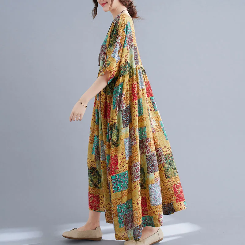 

Dress 2021 Oversize Summer Vintage Printed Korea Dress For Women 2021 New Fashion Ladies Dresses One-Piece Beach Boho Long Dress