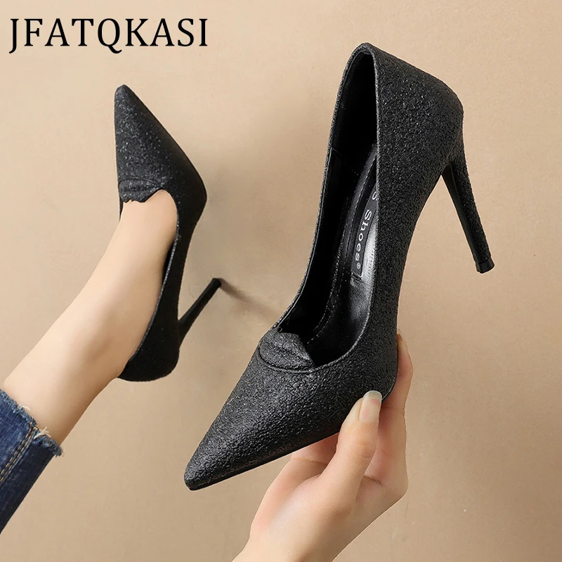 

Women High Heels Sexy Summer Hundred Match Single Party Shoes PU Small Sequin Ladies Pumps Fashion Brand Wedding Shoes 2020 New