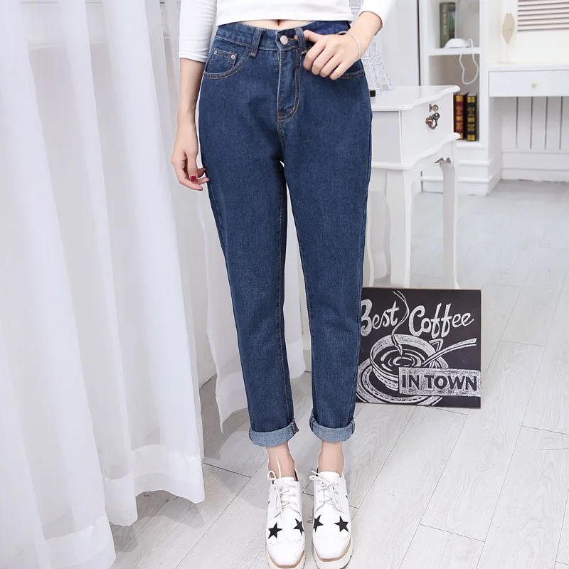 Джинсы для женщин с высокой талией светло-голубые свернутые джинсовые