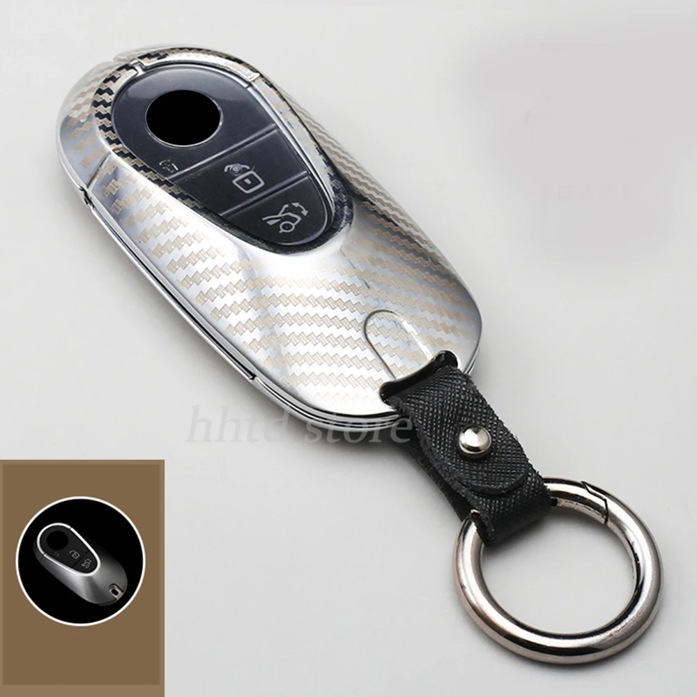 

Carbon Texture Metal Remote Start Car Key Case Cover Protector Holder Accessories For Mercedes Benz C S Class S300 S350 W223