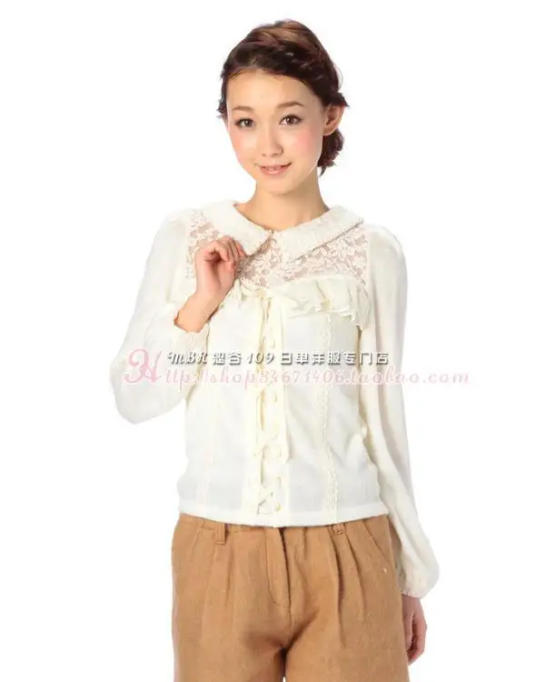 Кружевная бандажная рубашка с жемчужным воротником LIZ LISA| |