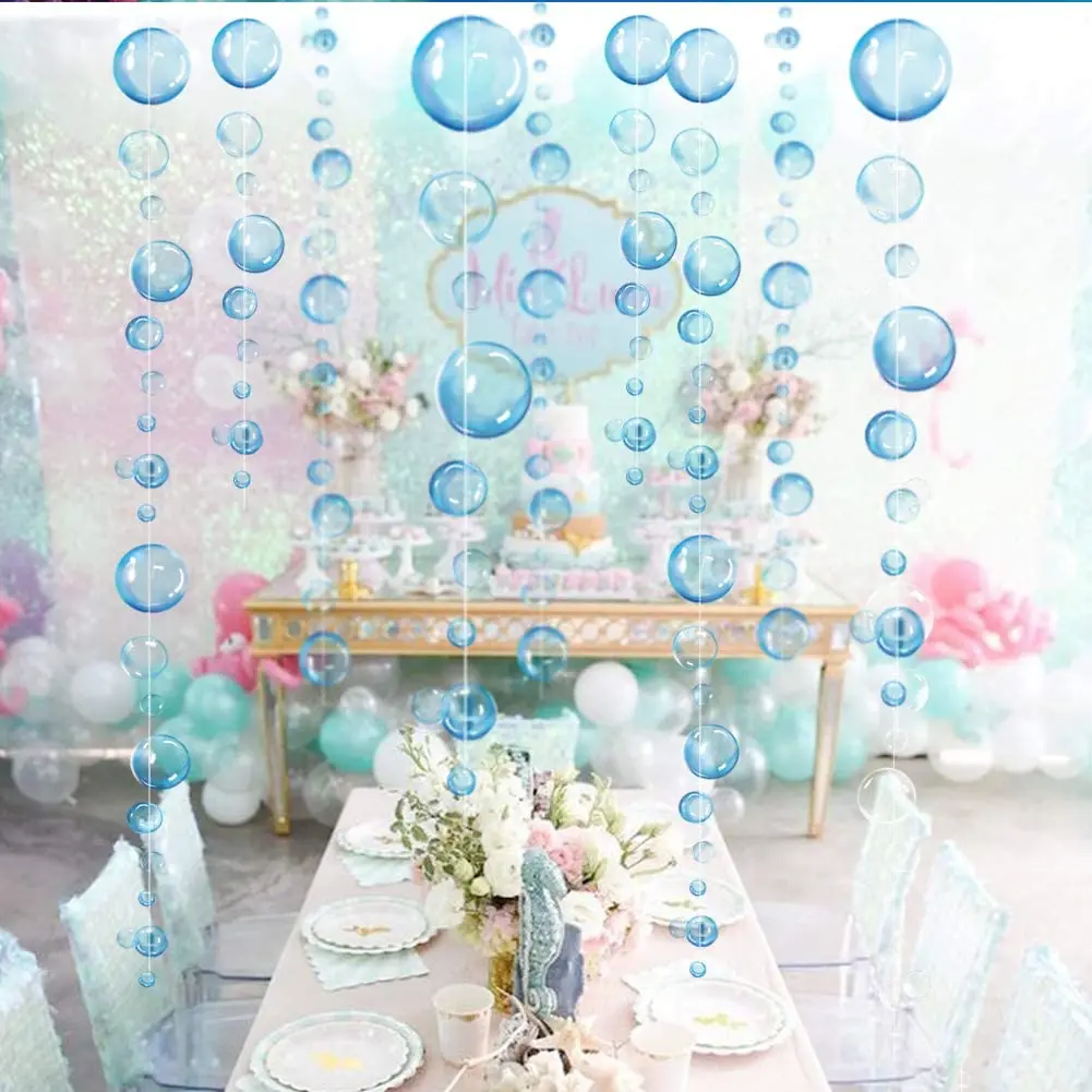 

4 Strings Flat Transparent Floating Hanging Clear Bubbles Blue Garlands Under the Sea for Little Mermaid Ocean Party Decorations