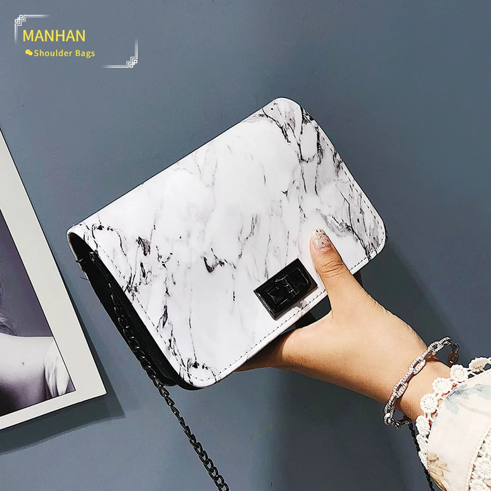 

Bags for Women 2020 Marble Pattern Shoulder Bag Lock Buckle Wild Messenger Small Square Marble White Bag Designer Handbags