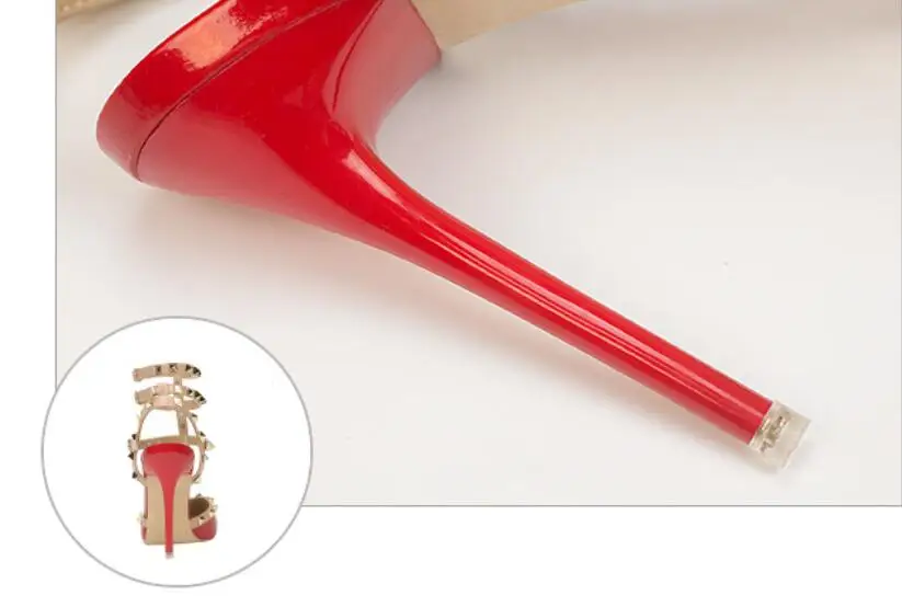 Europe sexy rivet sandals naked heel T-shaped ankle ring buckle stiletto high quality women banquet shoes | Обувь