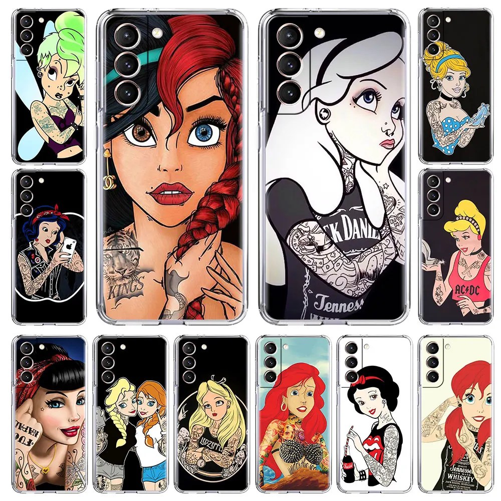 

Прозрачный чехол для Samsung Galaxy S20 FE S21 Ultra S10 S9 Plus, прозрачный мягкий чехол с татуировкой для девочек, роскошный чехол принцессы