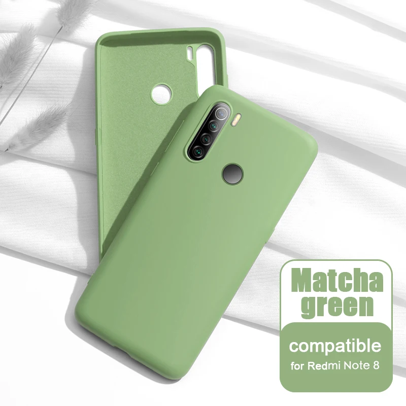 for Note8 Green Чехол для Xiaomi Redmi Note 8/Note 8 Pro жидкий силиконовый мягкий чехол для Redmi Note 8 задняя крышка и закаленное стекло - Цвет: for Note8 Green