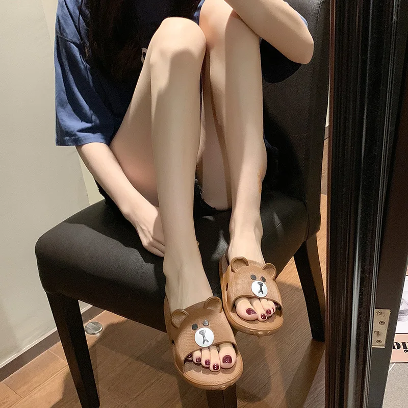 

Summer slide ladies slippers cartoon bear thick-soled beach slide bathroom slide sandals ladies man couple girls shoes boys shoe