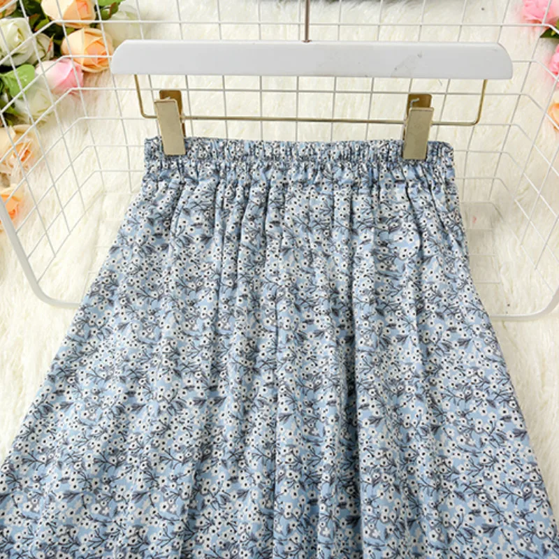 

Summer Midi Skirt Women Korean Spring Summer High Waist Floral Print Retro Jupes Pour Dames Casual Elegant Vintage Female Skirts