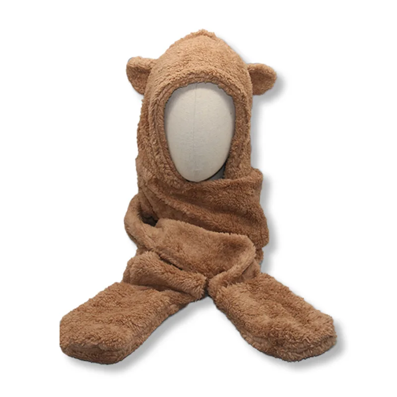 Зимние шапки шапка с ушками шарф двойной утепленный милый медведь теплые береты