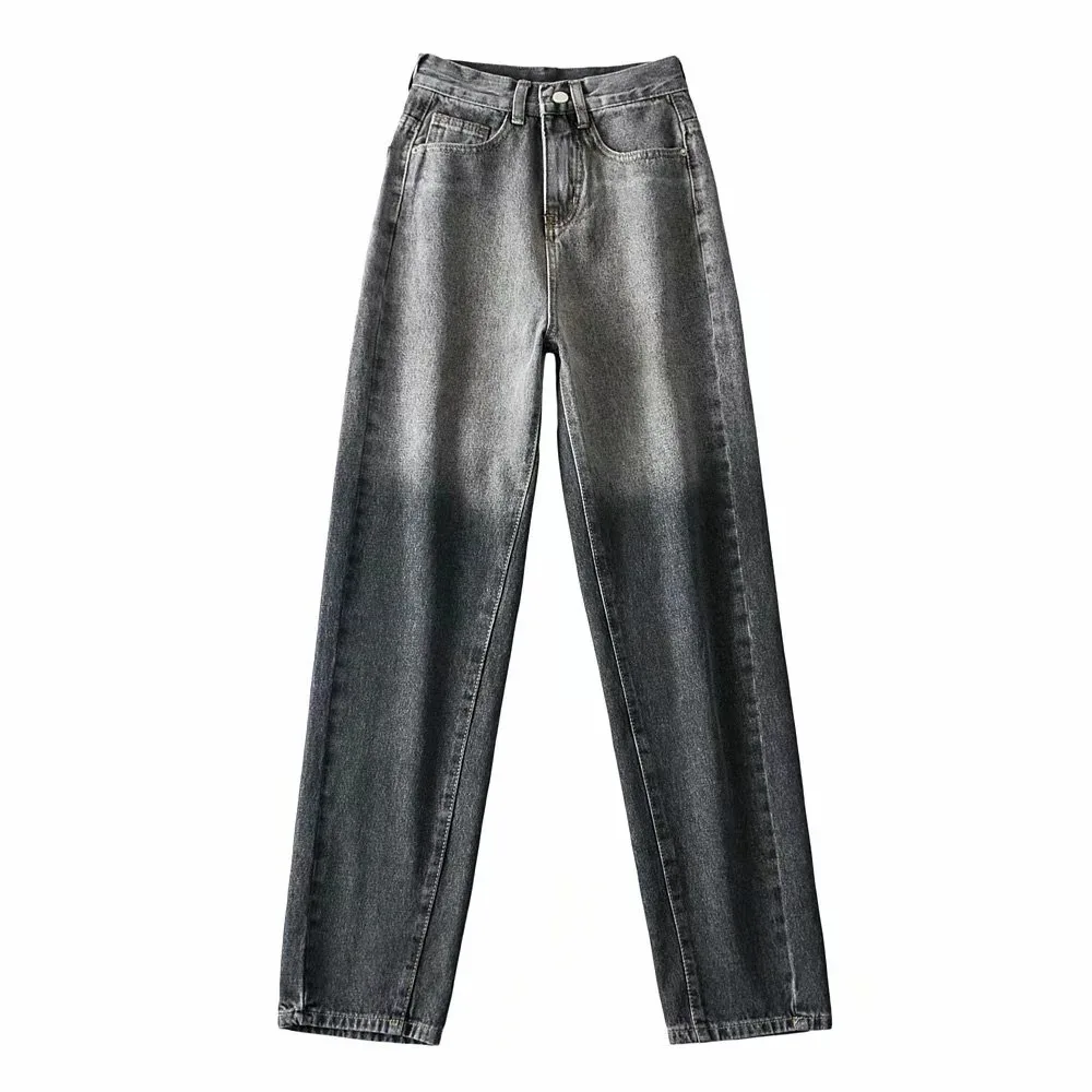 

2020 New Arrivals Woman Autumn High Waist Ladies Jeans Black Tie-dye Loose High Street Denim Stright Pants
