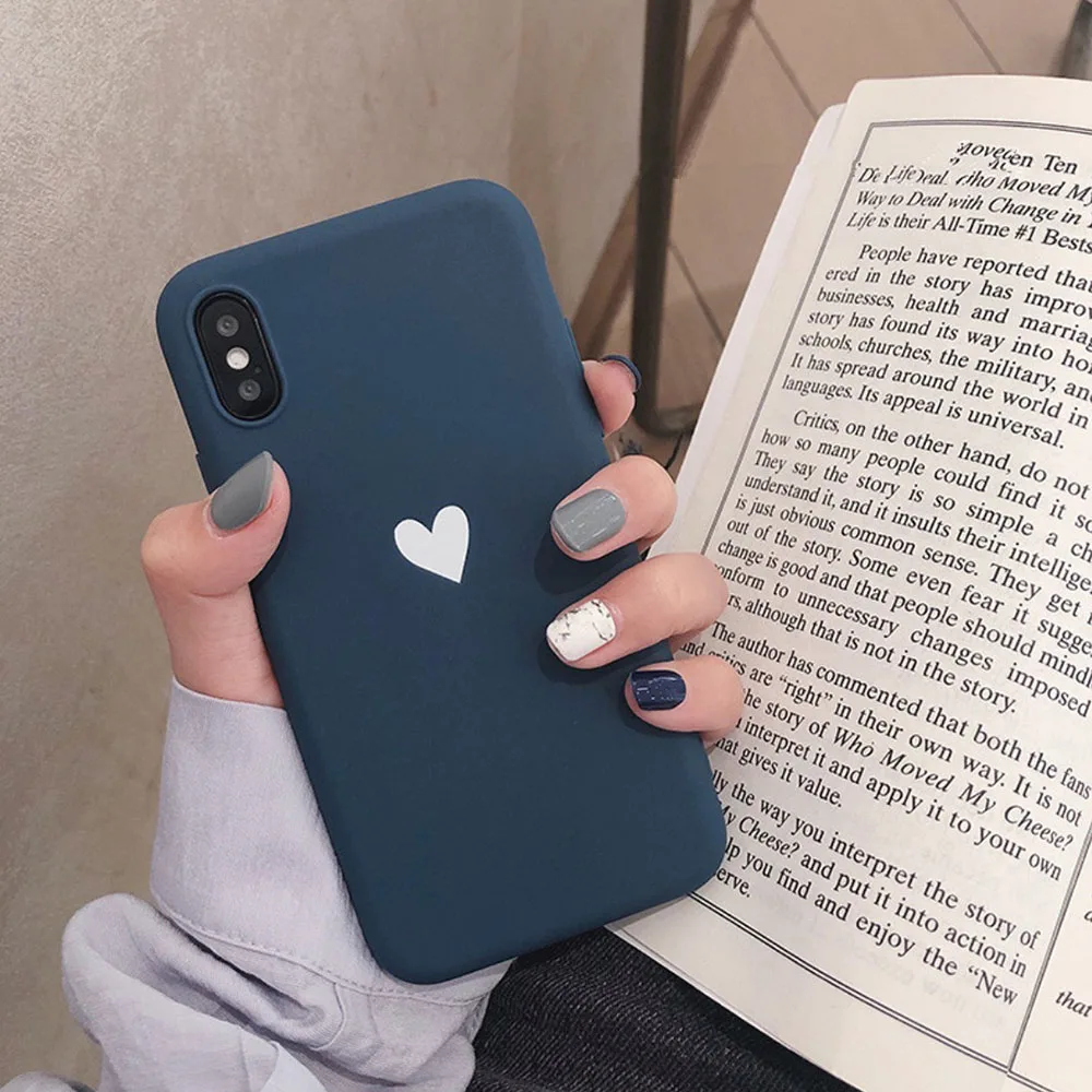 

Simple Love Phone Case for Apple iPhone 11 Pro XS Max XR X 7 6 6S 8 Plus Soft Matte Plain Love Phone Case Cover Couples