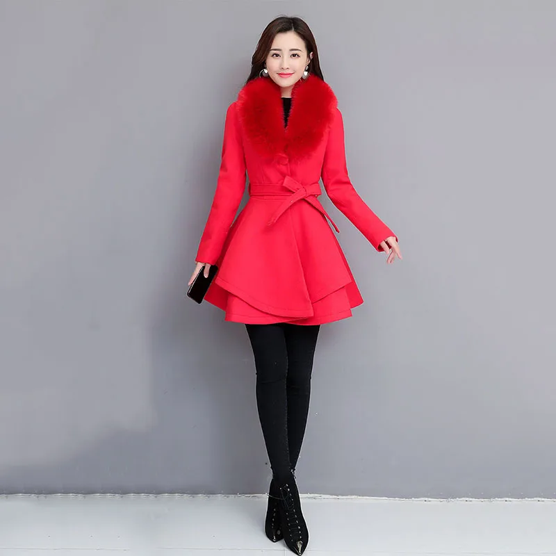 

Зимнее шерстяное пальто 2020, женская модная юбка с меховым воротником, приталенное шерстяное пальто средней длины, Женская темпераментная П...