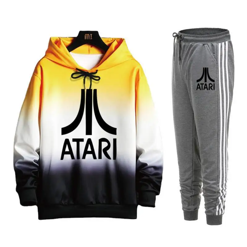 

Новинка 2021, Свитшот унисекс из двух предметов, повседневный оригинальный Креативный Свитер в полоску с капюшоном и 3D-принтом, костюм с брюка...