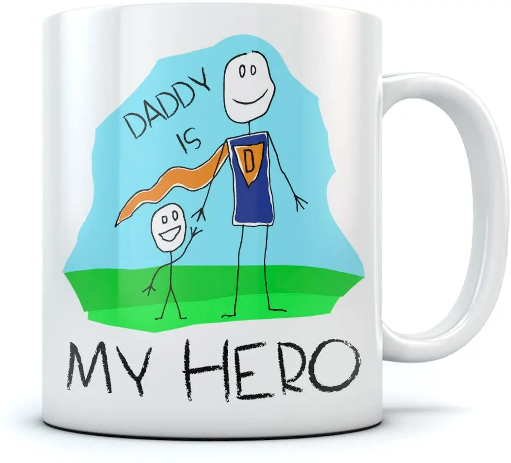 Папа мой герой Детский рисунок-супер папа кофейная кружка подарок на день отца