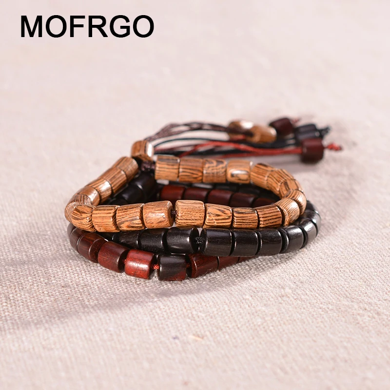 

MOFOGO Natural Wood Beaded Rope Bracelet Adjustable Friendship Bracelets for Women Charm Tibetan Meditation Yoga Travel Jewelry