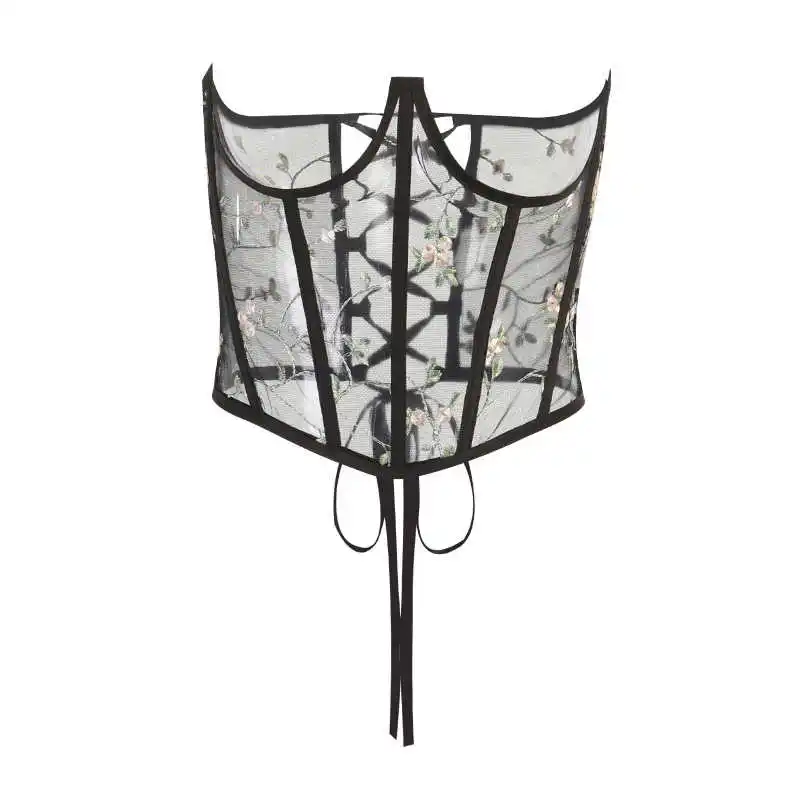 

Beyouare Embroidery Women's Lace Wide Belt Mesh Fitted Waist 2021 Accessory Asymmetric Bandage Striped Corset Vintage Streetwear