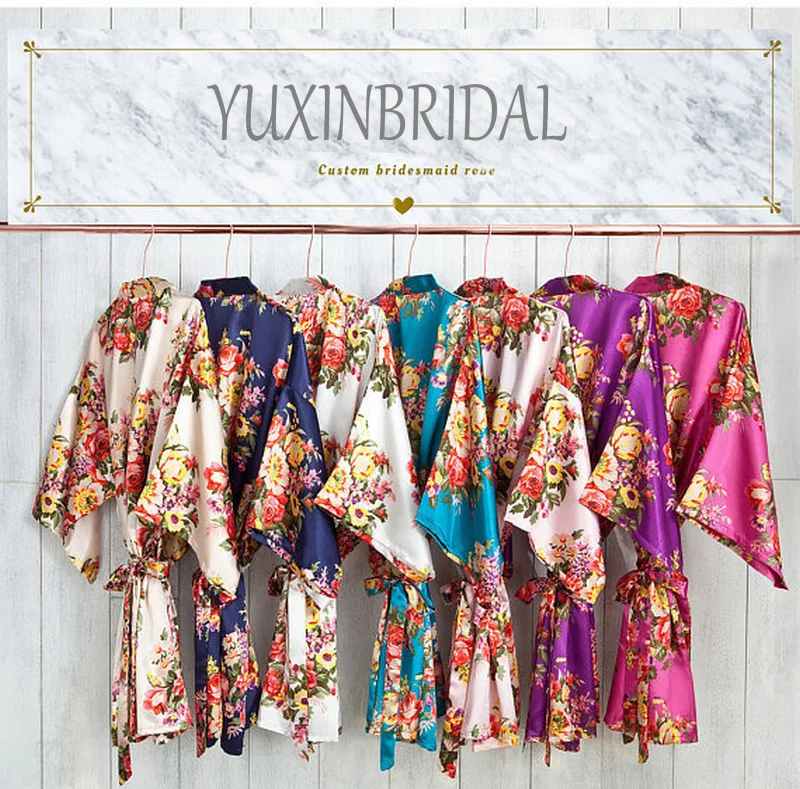 Женский Атласный халат Zaxachilable шелковый размера плюс с цветочным принтом халаты