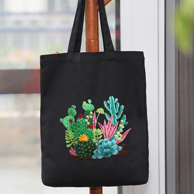 

Needlework Embroidery DIY Kit with Hoop of Canvas Bag Pattern Printed Cross Stitch Set Handmade Sewing Art Craft Creative Gift