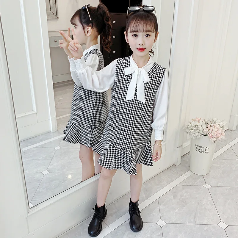 

Girl autumn dress suit Girl sweet shirt vest dress suit Girls fashion new long sleeve dress suit Girl princess dress suit