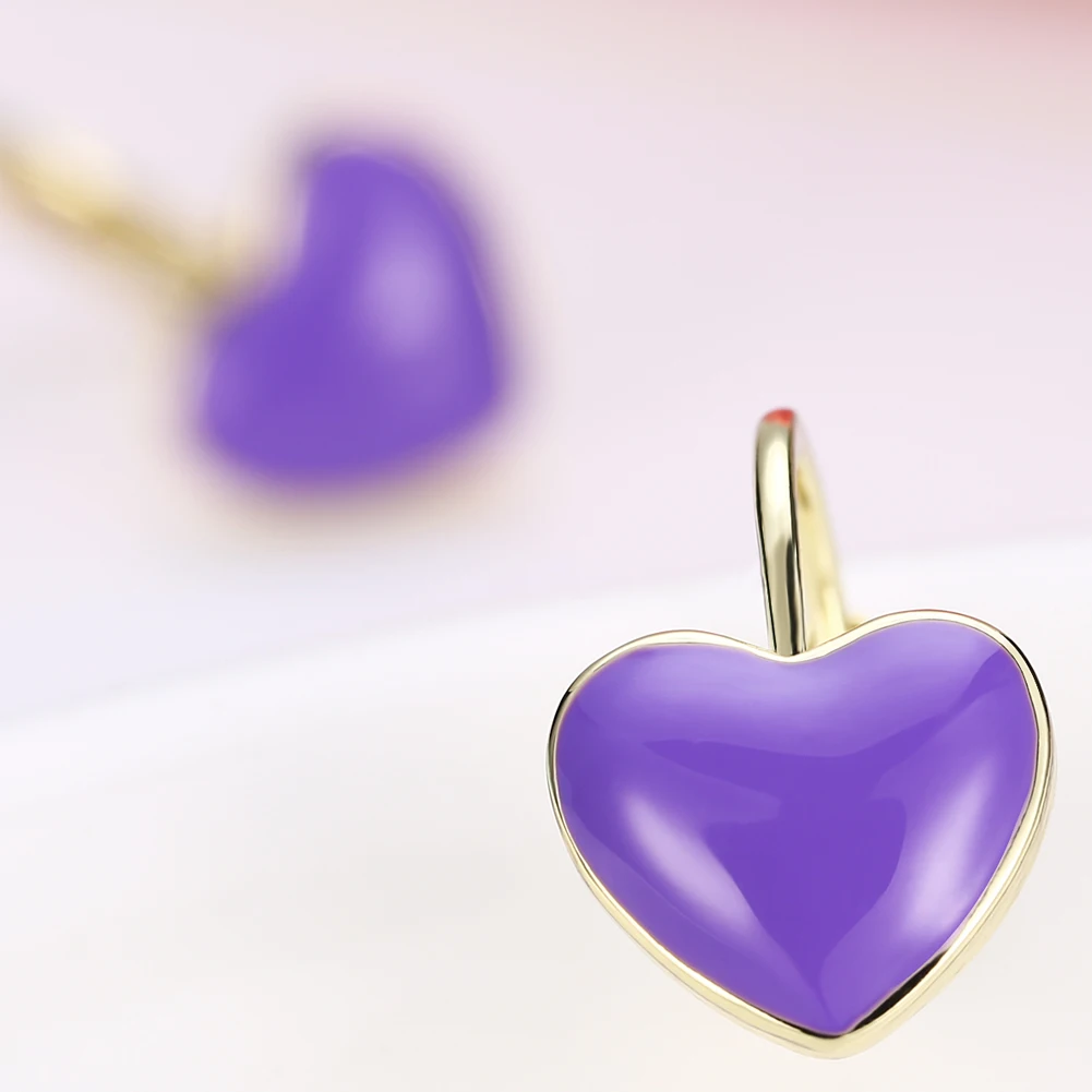 

LEKANI Heart Purple Color Stud Earrings For Women Romantic Wedding Simple Earring Fashion Jewelry Gift Give Girlfriend Recommend