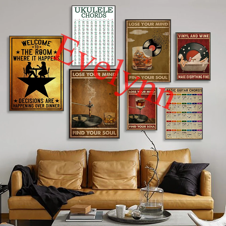 

Ukulele Chords Poster, Music Art Print, Instrument Poster,Vinyl And Wine Make Everything Fine,Home Decor Canvas Wall Art Prints