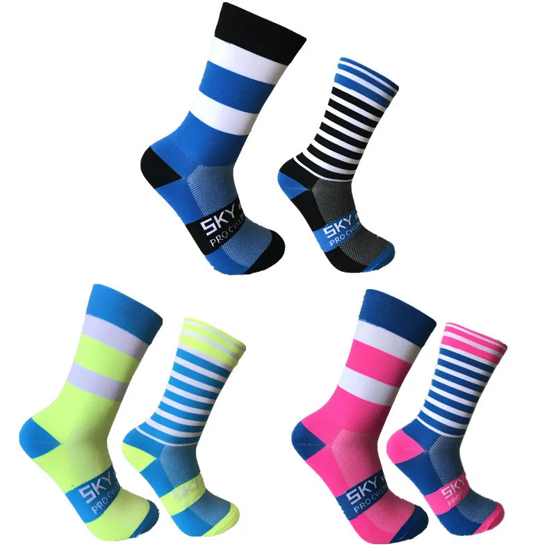 

High Quality Nylon Cycling Sports Socks Women Men Color Match Striped Breathable Running Skateboard Socks Socken Damen Katze