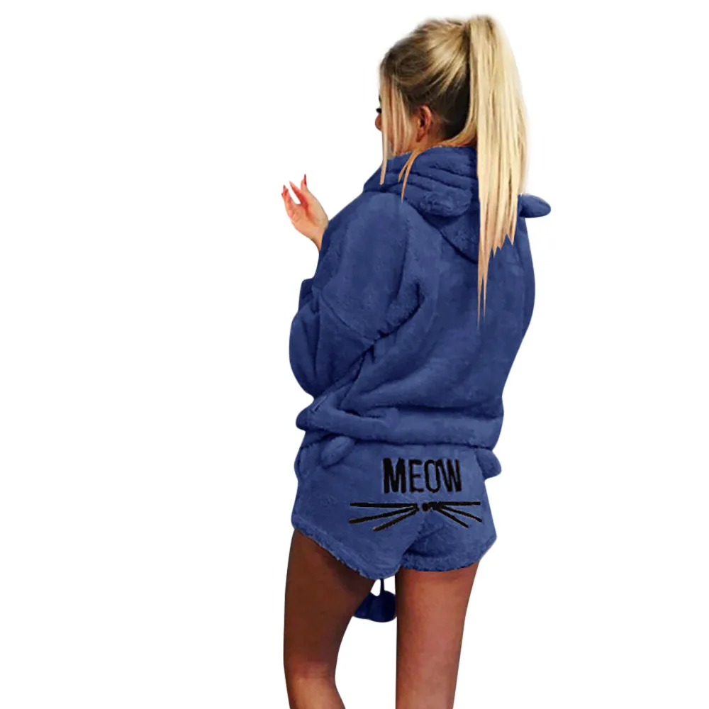 Pijama bonito, женские пижамные комплекты, Осень-зима, фланелевые, Мультяшные, теплые пижамы, Женская домашняя одежда, пижамы с животными, женская пижама с кошкой - Цвет: Синий