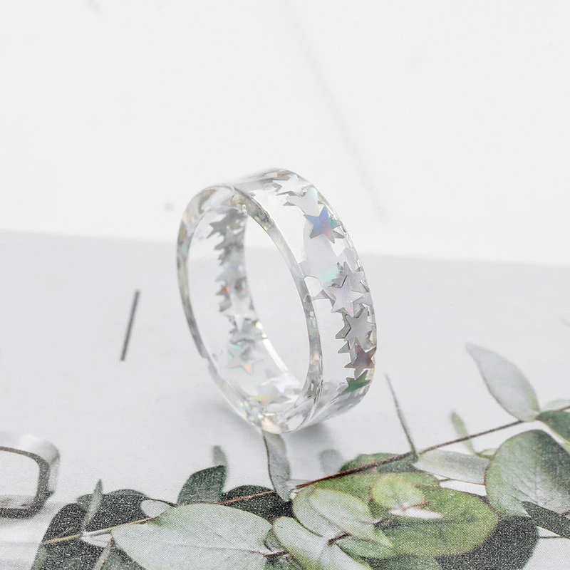 

Resin Ring Clear Handmade Ring Finger Star Sequin Decor Resin Ring Novelty Creative Engagement Ring Transparent Jewelry Rings
