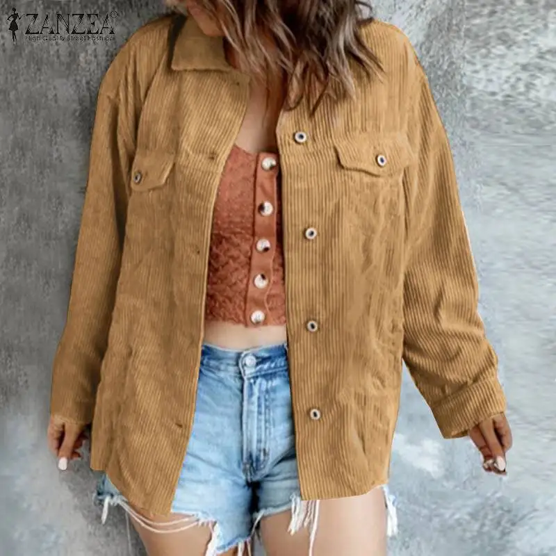

ZANZEA Women Corduroy Shirt Vintage Autumn Long Sleeve Solid Blouse Loose Casual Tops Fashion Lapel Neck Buttons Down Blusas